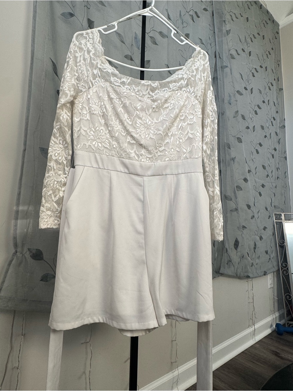 Nikibiki White Long-Sleeve Lace Romper Dress